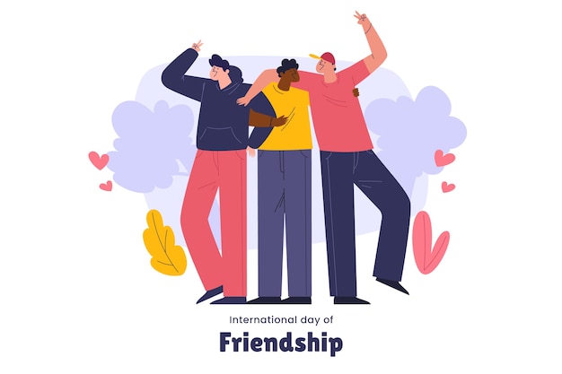 Hand drawn friendship day background with friends posing