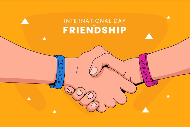 Free Vector hand drawn friendship day background with friends shaking hands