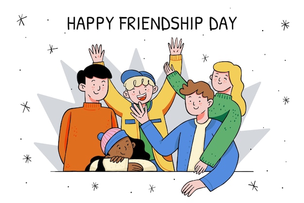 Hand drawn friendship day background with group of friends