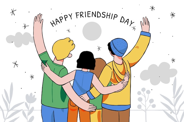 Free Vector hand drawn friendship day background with group of friends