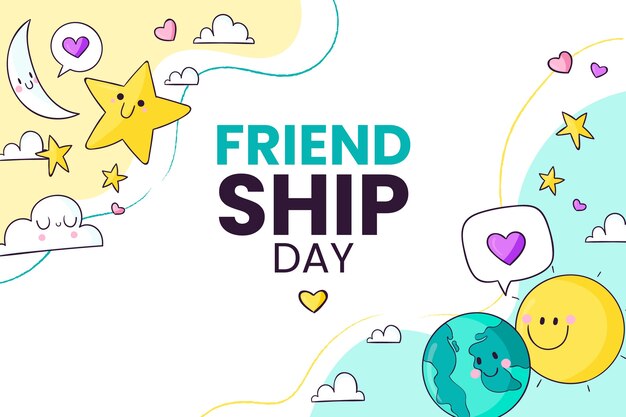 Hand drawn friendship day background with stars and planets