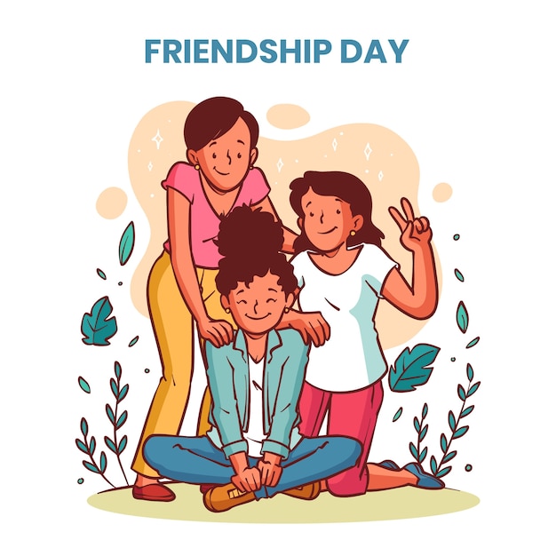 Hand drawn friendship day illustration with friends