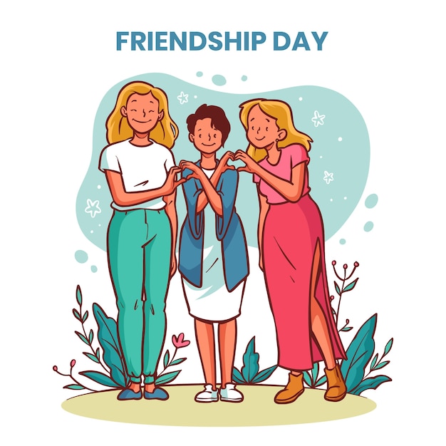 Free Vector hand drawn friendship day illustration with friends