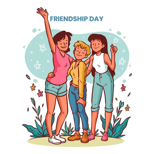 Hand drawn friendship day illustration with friends