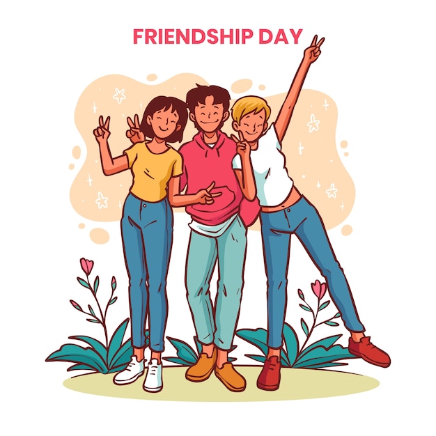 Hand drawn friendship day illustration with friends