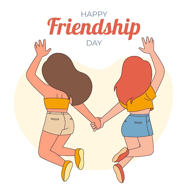 Free vector hand drawn friendship day illustration with happy friends jumping