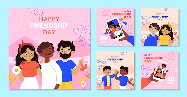 Free Vector hand drawn friendship day instagram post set