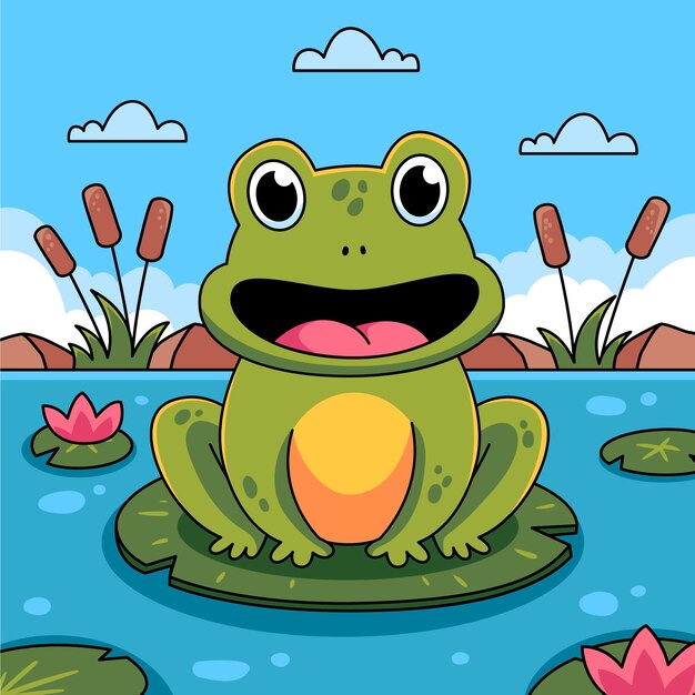 Hand drawn frog cartoon illustration