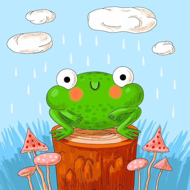 Free vector hand drawn frog cartoon illustration