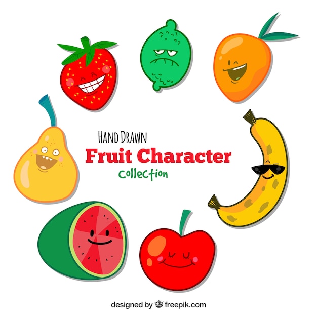 Free Vector hand drawn fruit character collection