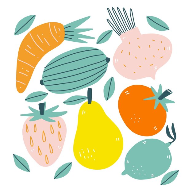 Hand drawn fruit collection