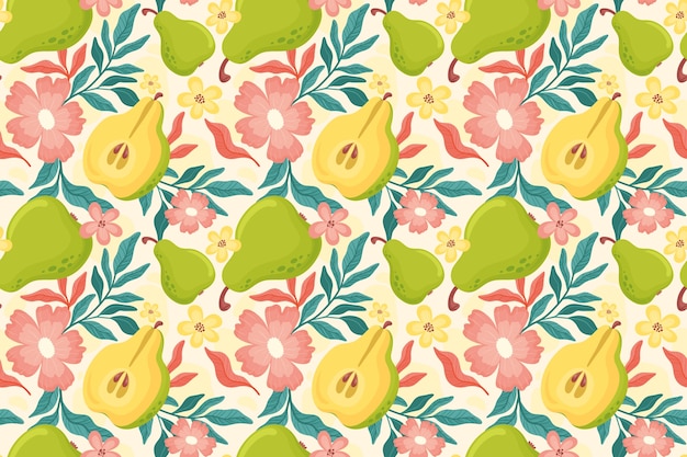 Hand drawn fruit and floral design pattern