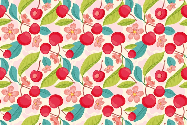 Hand drawn fruit and floral design pattern