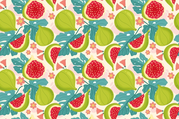 Hand drawn fruit and floral design pattern