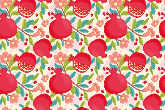 Hand drawn fruit and floral design pattern