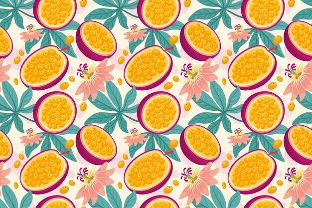 Hand drawn fruit and floral design pattern