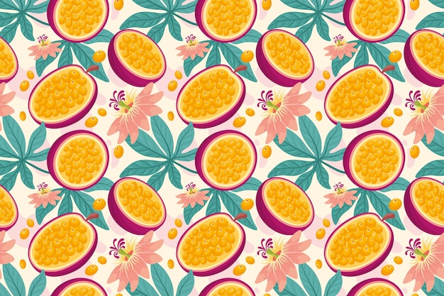 Hand drawn fruit and floral design pattern