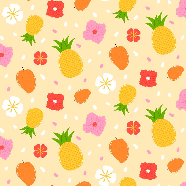 Hand drawn fruit and floral design pattern