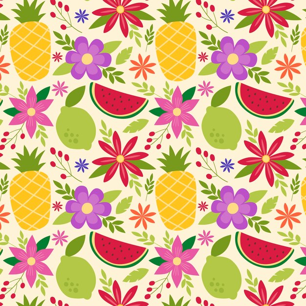 Hand drawn fruit and floral pattern design