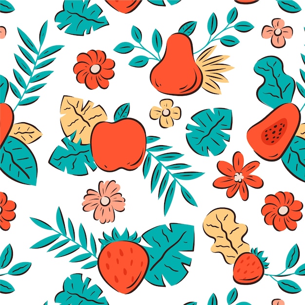 Hand drawn fruit and floral pattern design