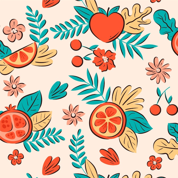 Hand drawn fruit and floral pattern design