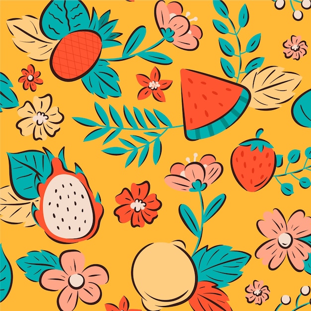 Hand drawn fruit and floral pattern design