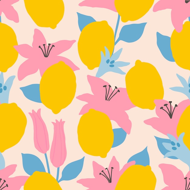 Hand drawn fruit and floral pattern design