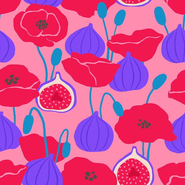 Free Vector hand drawn fruit and floral pattern design