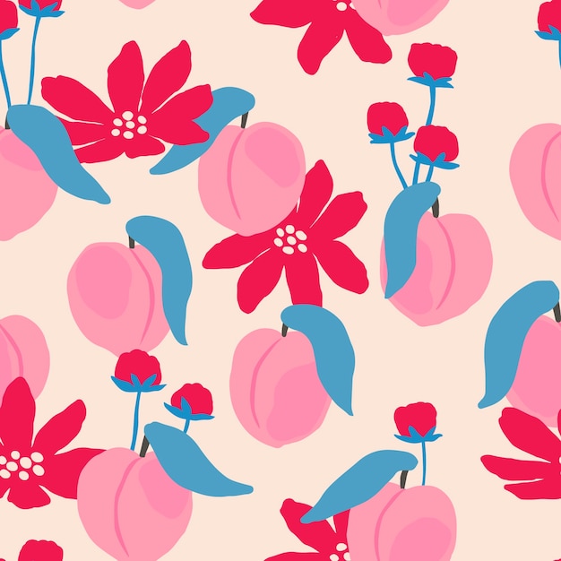 Free Vector hand drawn fruit and floral pattern design