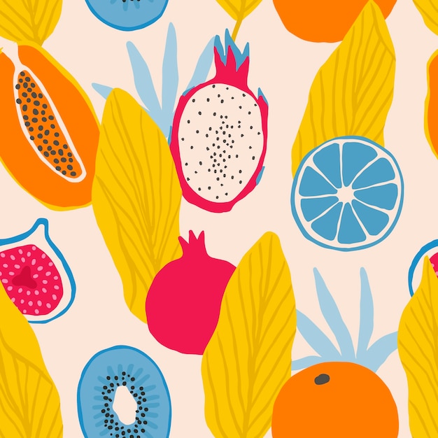 Free vector hand drawn fruit and floral pattern design