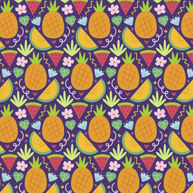 Hand drawn fruit and floral pattern design