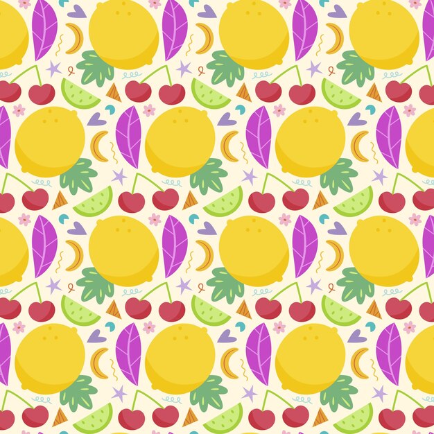 Hand drawn fruit and floral pattern design