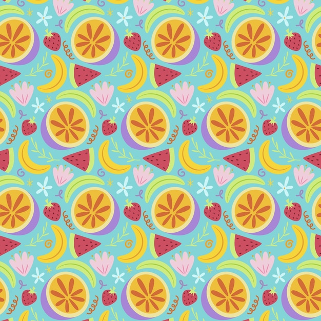 Free Vector hand drawn fruit and floral pattern design