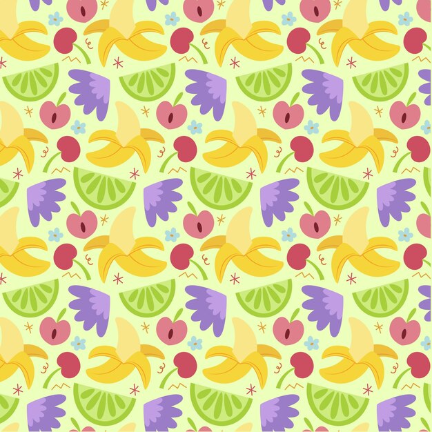 Hand drawn fruit and floral pattern design