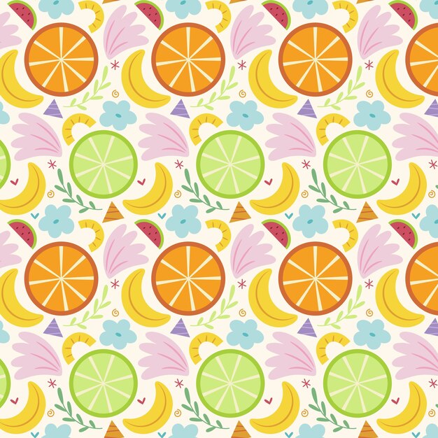 Hand drawn fruit and floral pattern design