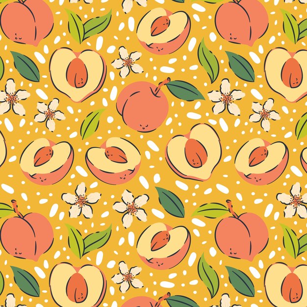 Hand drawn fruit and floral pattern illustration