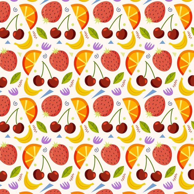 Free vector hand drawn fruit and floral pattern