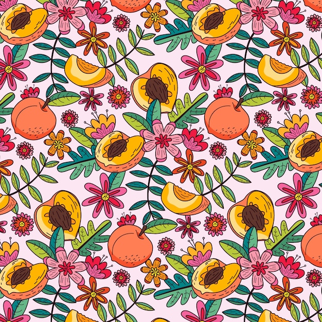 Hand drawn fruit and floral pattern