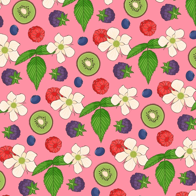 Free Vector hand drawn fruit and floral pattern