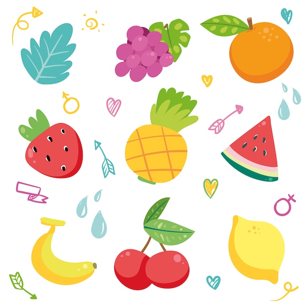 Hand drawn fruits collection