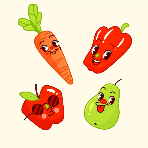 Free Vector hand drawn fruits and vegetables cartoon illustration