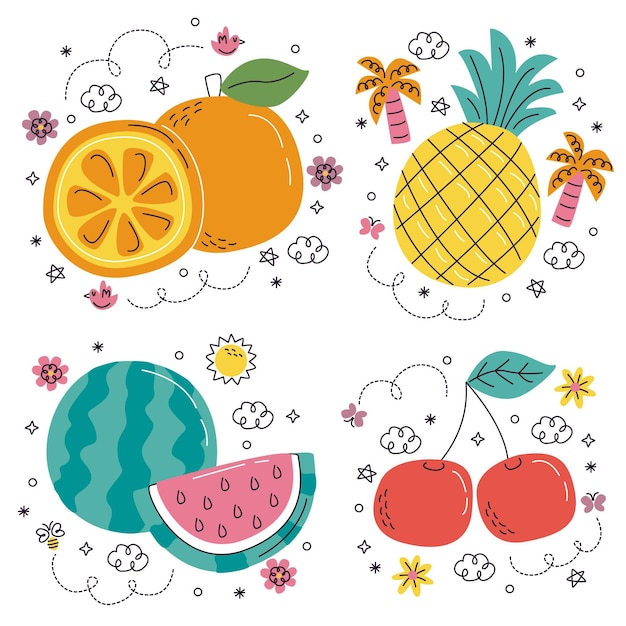 Hand drawn fruits and vegetables stickers