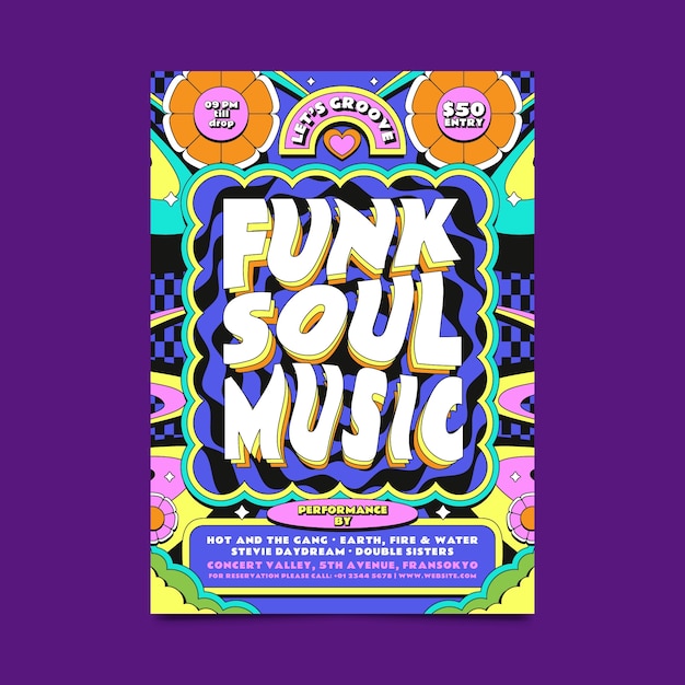 Hand drawn  funk and soul music flyer design