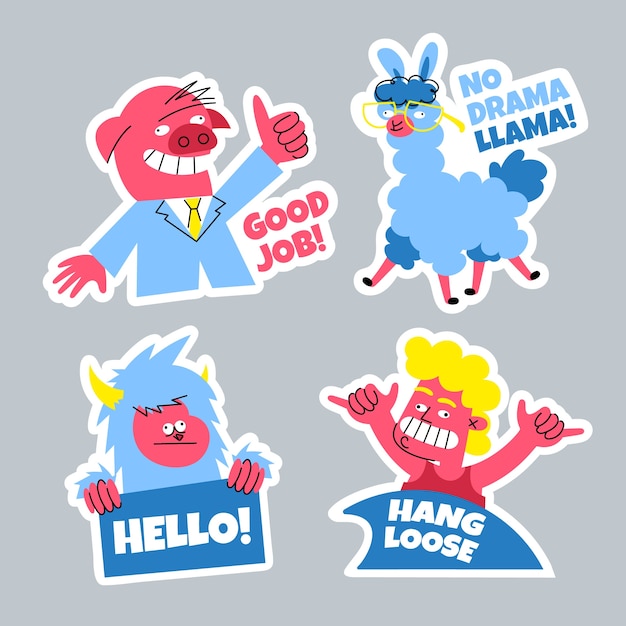 Free Vector hand drawn funny sticker collection