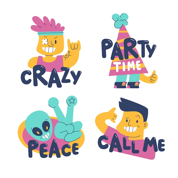 Hand drawn funny sticker collection