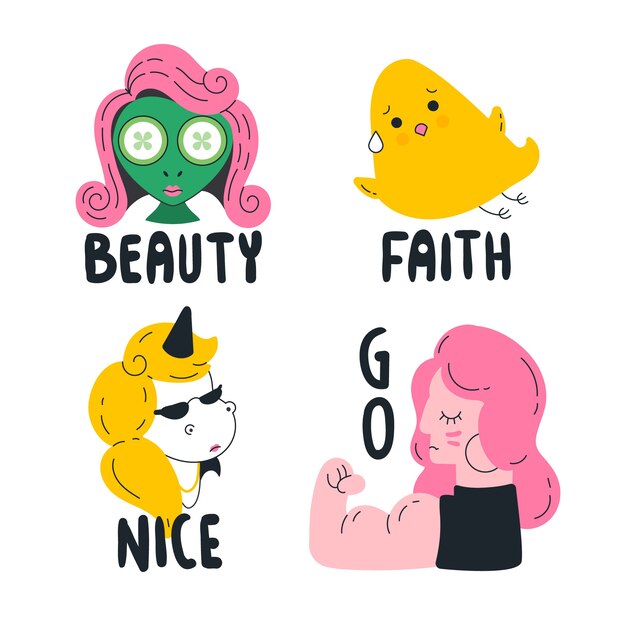 Hand-drawn funny sticker collection