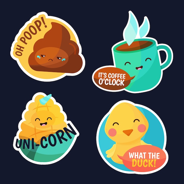 Free Vector hand-drawn funny sticker set