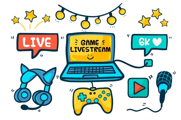 Hand drawn game streamer concept elements