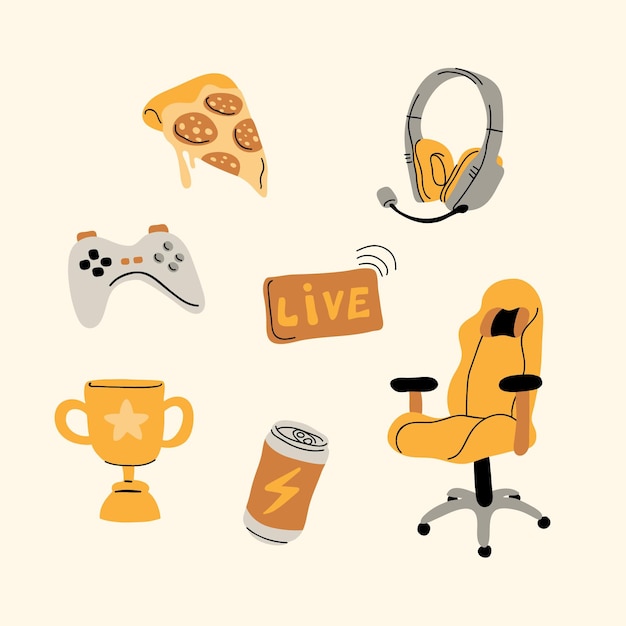 Hand drawn game streamer elements collection