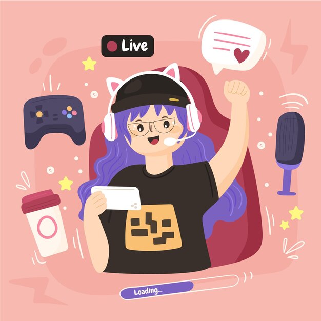 Hand drawn game streamer elements collection